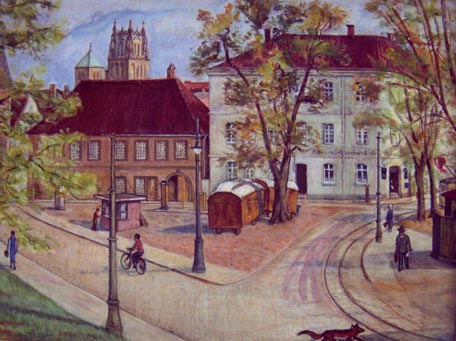 Der Kalkmarkt in Münster um 1920, Ölbild, Maler unbekannt